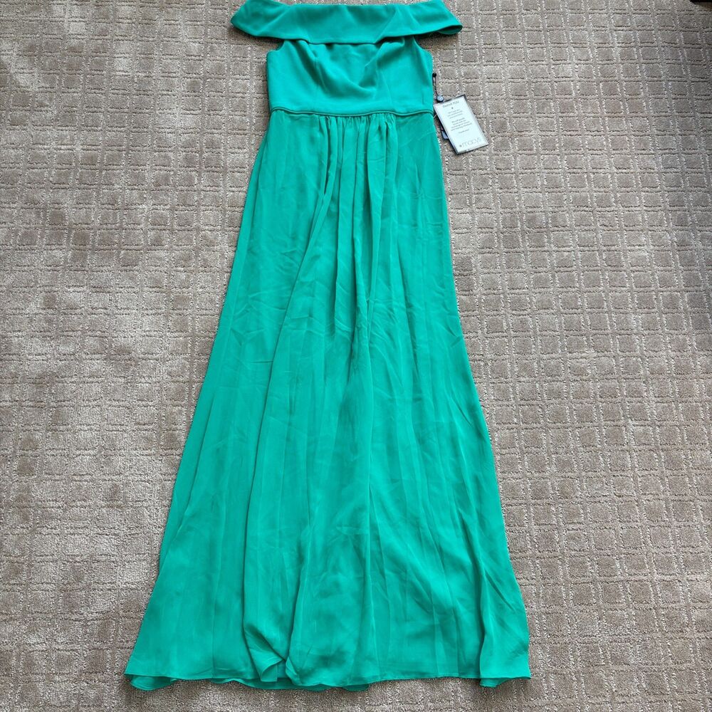 Adrianna Papell Off The Shoulder Maxi Dress Womens 4 Kelly Green Bridesmaid Long - Picture 2 of 9